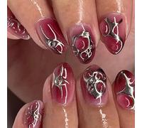 Lot de 24 faux ongles glamour en acrylique avec strass et flamme, pour femme, fille, fête, mariage, manucure quotidienne