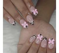 Lot de 24 faux ongles imprimés léopard bleu étoiles brillantes à presser pour fêtes festivals de musique French Tip Faux ongles