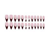 Lot de 24 faux ongles longs à coller avec nœuds pour la Saint-Valentin