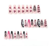 Lot de 24 faux ongles longs avec motif tête de mort et araignées - Couverture complète