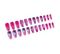 Lot de 24 faux ongles longs cercueil pour femme avec motifs à plumes rose vif, à coller sur les ongles, presse carrée sur les ongles