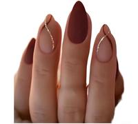 Lot de 24 faux ongles longs en amande avec colle - Amande - AW245 | Lignes douces et délicates, esthétique sophistiquée, méthode d'application rapide, design réutilisable