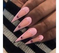 Lot de 24 faux ongles longs en forme de cœur creux en forme d'amande pour femmes et filles