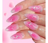 Lot de 24 faux ongles mignons en forme de cœur, flamme, paillettes - Thème de la Saint-Valentin - Décoration de fille - Design mignon - ABS - Faux pour femme