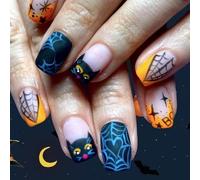 Lot de 24 faux ongles noirs avec finition mate pour costume d'Halloween