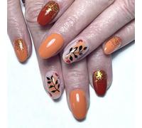 Lot de 24 faux ongles ovales brillants en forme de feuille d'hiver