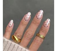 Lot de 24 faux ongles ovales brillants - Points de café courts - En ABS - Design français - Décoration pour fête quotidienne - Application rapide