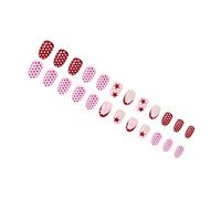Lot de 24 faux ongles ovales courts brillants d'inspiration française à pois et étoiles rouges
