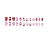 Lot de 24 faux ongles ovales courts brillants d'inspiration française à pois et étoiles rouges