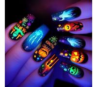 Lot de 24 faux ongles portables à thème d'Halloween - Amovibles - Avec fantômes effrayants extraterrestres - Pour femme - Art des ongles d'Halloween