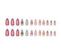 Lot de 24 faux ongles press on nails en forme d'amande, couverture complète, acrylique, french manucure, avec motifs 3D coquillage marin pour femmes