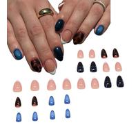 Lot de 24 faux ongles réutilisables avec strass pour femme Bleu marine