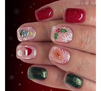 Lot de 24 faux ongles réutilisables en ABS à presser Motif Père Noël flocon de neige