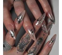 Lot de 24 faux ongles réutilisables en acrylique brillant Motif flamme irrégulière