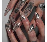 Lot de 24 faux ongles réutilisables en forme d'amande - Couvrance complète - Flamme irrégulière