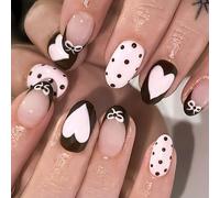 Lot de 24 faux ongles ronds à presser avec nœuds à pois pour fêtes et mariages