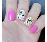 Lot de 24 faux ongles ronds brillants à coller sur le bois de cocotier acrylique dauphin