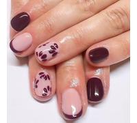 Lot de 24 faux ongles ronds courts en acrylique Motif fleurs