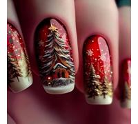 Lot de 24 faux ongles rouges à paillettes en ABS pour fêtes de Noël et événements spéciaux