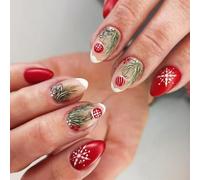 Lot de 24 faux ongles rouges et verts mats sur le thème de Noël - En ABS - Application facile - Arbre de Noël
