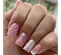 Lot de 24 faux ongles saisonniers à motif flocon de neige - Couleur blanche - Faciles à appliquer - Pour fêtes, mariages, Noël