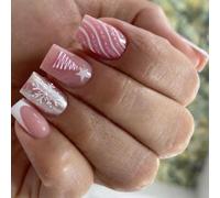 Lot de 24 faux ongles saisonniers motif flocon de neige couleur blanche facile à appliquer pour fêtes, mariages, styles français à presser