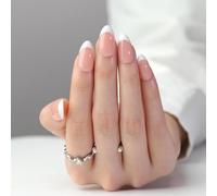 Lot de 24 faux ongles simples blancs French Tip à presser courts en amande brillante pour fête