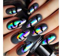 Lot de 24 faux ongles sur le thème d'Halloween - Motif araignées fantômes - Toile d'amande - Faux ongles ronds - Accessoire pour femme