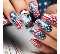 Lot de 24 faux ongles uniques à presser pour célébrer le jour de l'indépendance avec motif étoile pour fêtes et festivals Nail Art pour célébrations