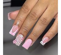 Lot de 24 faux ongles vagues d'eau à pointe française sur ongles léopard sur faux brillant