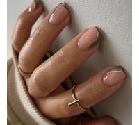 Lot de 24 faux ongles verts à coller sur les ongles courts carrés en acrylique
