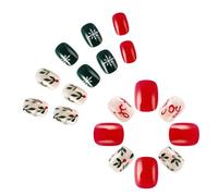 Lot de 24 faux ongles verts à coller sur les ongles de Noël avec flocons de neige