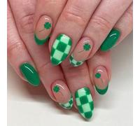 Lot de 24 faux ongles verts à presser en acrylique avec motif trèfle