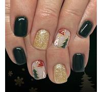 Lot de 24 faux ongles verts mats à paillettes pour Halloween - Faciles à utiliser - Matériaux ABS