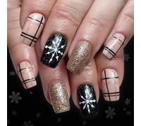 Lot de 24 faux sabots de célébration - Motifs de glace d'hiver - Noir à carreaux persistants - Substance ABS - Pour les vacances - Scintillate Gruce Frauduleuse