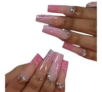 Lot de 24 faux strass uniques en acrylique pour femmes et filles sur cercueil sur forme carrée French Tip sur acrylique