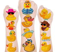 Lot de 24 feuilles (144 pièces) de tatouages temporaires en forme de canard en caoutchouc pour fête d'anniversaire, décorations de fête d'anniversaire, autocollants pour enfants, filles, garçons,