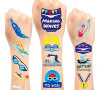 Lot de 24 feuilles (144 pièces) de tatouages temporaires pour équipes de natation, piscine, sport, vagues, décorations d'anniversaire, cadeaux pour nageurs, enfants, adolescents, garçons et filles