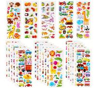 Lot de 24 feuilles (500 pièces) d'autocollants 3D en forme d'animaux, de chiffres, de fruits, de poissons, de dinosaures, de voitures et plus encore, idéal pour les fêtes, les cadeaux et les