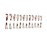 Lot de 24 feuilles d'armures longues et pointues for Halloween, gouttes de sang, blanc, bord français, autocollant for faux ongles détachables(Halloween-24pcs-B)