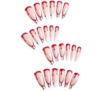 Lot de 24 feuilles d'armures longues et pointues for Halloween, gouttes de sang, blanc, bord français, autocollant for faux ongles détachables(Halloween-24pcs-A)