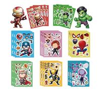 Lot de 24 feuilles d'autocollants de super-héros pour enfants, créez vos propres autocollants mélangés et assortis avec 8 personnages conçus pour fête d'anniversaire, cadeaux de classe, récompenses de