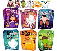 Lot de 24 feuilles d'autocollants pour jeux de fête d'Halloween, créez vos propres autocollants avec 6 motifs différents pour fête d'Halloween, fournitures d'artisanat, cadeaux pour enfants