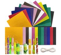 Lot de 24 feuilles de cire d'abeille pour la fabrication de bougies, plaques de cire d'abeille avec 24 mèches en coton, 20 x 20 cm, kit de bricolage de bougies en cire d'abeille pour adultes et
