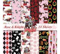 Lot de 24 feuilles de papier à motif floral, roses et chevaliers vintage, papier décoratif double face, plié à plat pour la fabrication de cartes, album photo, décoration, 30,5 x 30,5 cm