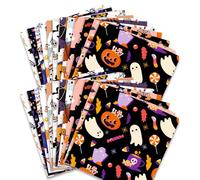 Lot de 24 feuilles de papier cadeau à motif de 15 cm x 15 cm - Papier décoratif double face - 12 designs - Citrouille et fantôme - Papier à thème chauve-souris pour Halloween, emballage cadeau