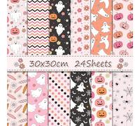 Lot de 24 feuilles de papier de scrapbooking pour Halloween, double face, avec jolis motifs de citrouilles, bonbons, fantômes, fleurs pour scrapbooking, origami, journal, fabrication de cartes