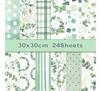 Lot de 24 feuilles de papier d'eucalyptus - 12 designs - Feuilles décoratives double face - Papier décoratif pour scrapbooking - 30,5 x 30,5 cm