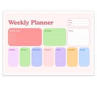 Lot de 24 feuilles de planification hebdomadaire - Pages de planification hebdomadaire en vrac A4 | Organiseur de productivité, d'objectifs et de listes de choses à faire