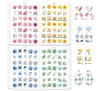 Lot de 24 feuilles de transfert en argile polymère, 4 styles de fleurs en argile soluble dans l'eau, pour la fabrication de bijoux et de boucles d'oreilles, 14 x 9 cm